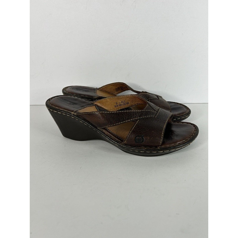 Born Sandals Brown Leather Open Toe Wedge Sandals Straps Size 9/40.5 - Picture 3 of 7